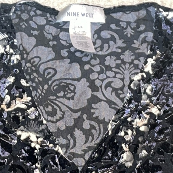 Y2K Velvet Burnout fairy grunge whimsygoth blouse plunging neck, bell sleeves L - Picture 2 of 5